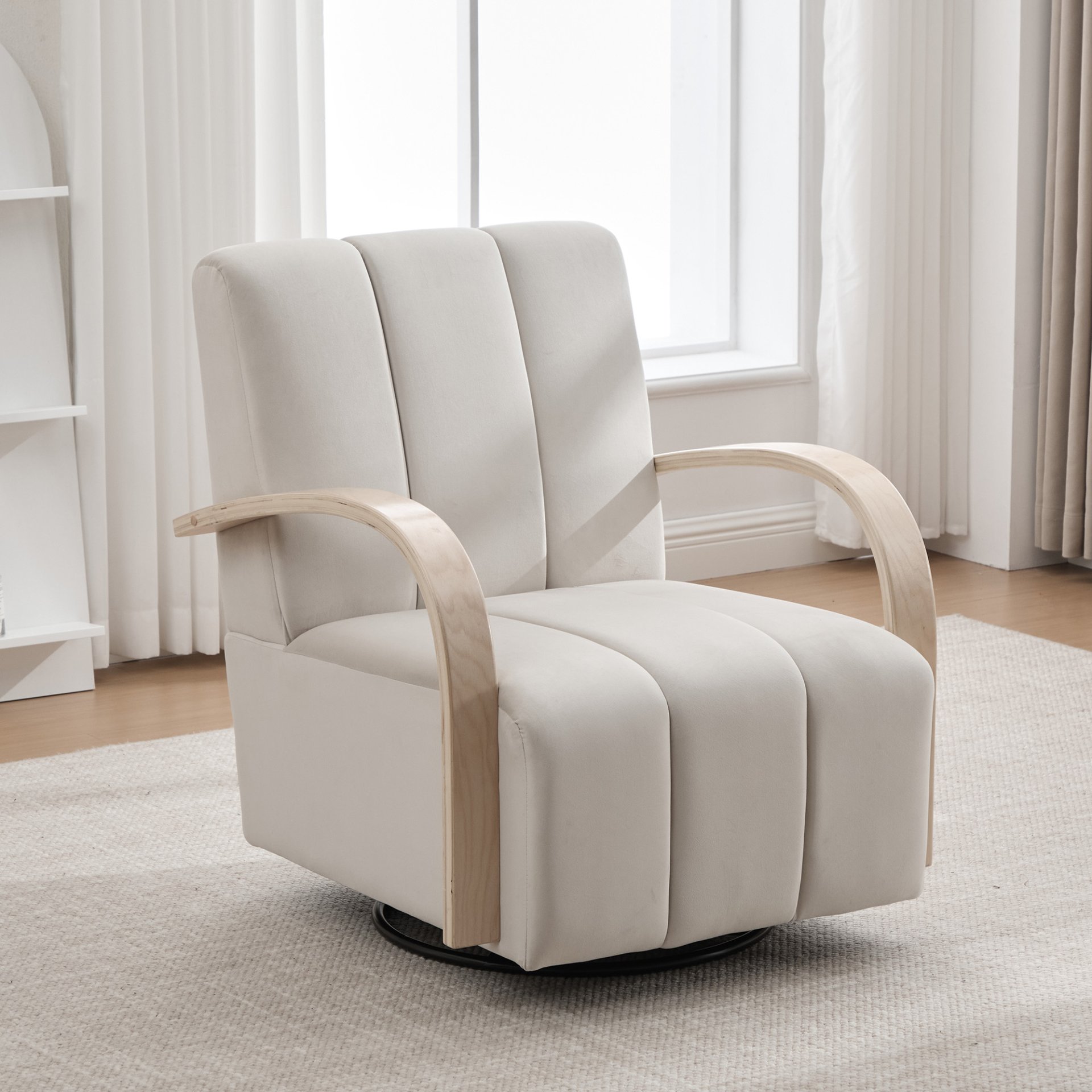 360° Swivel Accent Chair With Armrests, Comfy Lounge Chair - Beige - Image 5