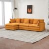Modular Chenille L Shaped Sofa With Ottoman, Deep Seat, Cushions - Orange - Image 4