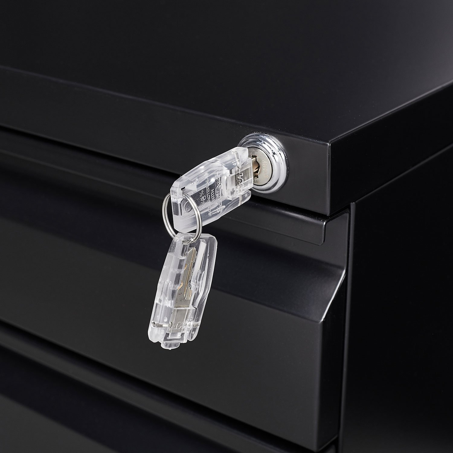 Contemporary 3 Drawer Mobile Filing Cabinet With Lock, Metal Office Storage For Legal / Letter Size - Black - Image 12