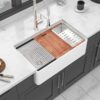Double Bowl Sink Workstation 33" With Built In Work Surface And Accessories - White - Image 2