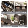 Farmhouse Shoe Storage Cabinet With Barn Door Design, 2 Flip Drawers, Hooks - Dark Oak - Image 7