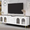 Modern TV Stand, TV Cabinet With 5 Metal Legs And Metal Handles, 2 Drawers And 2 Cabinets With Fluted Glass Doors For Living Room, Up To 80" - White - Image 5