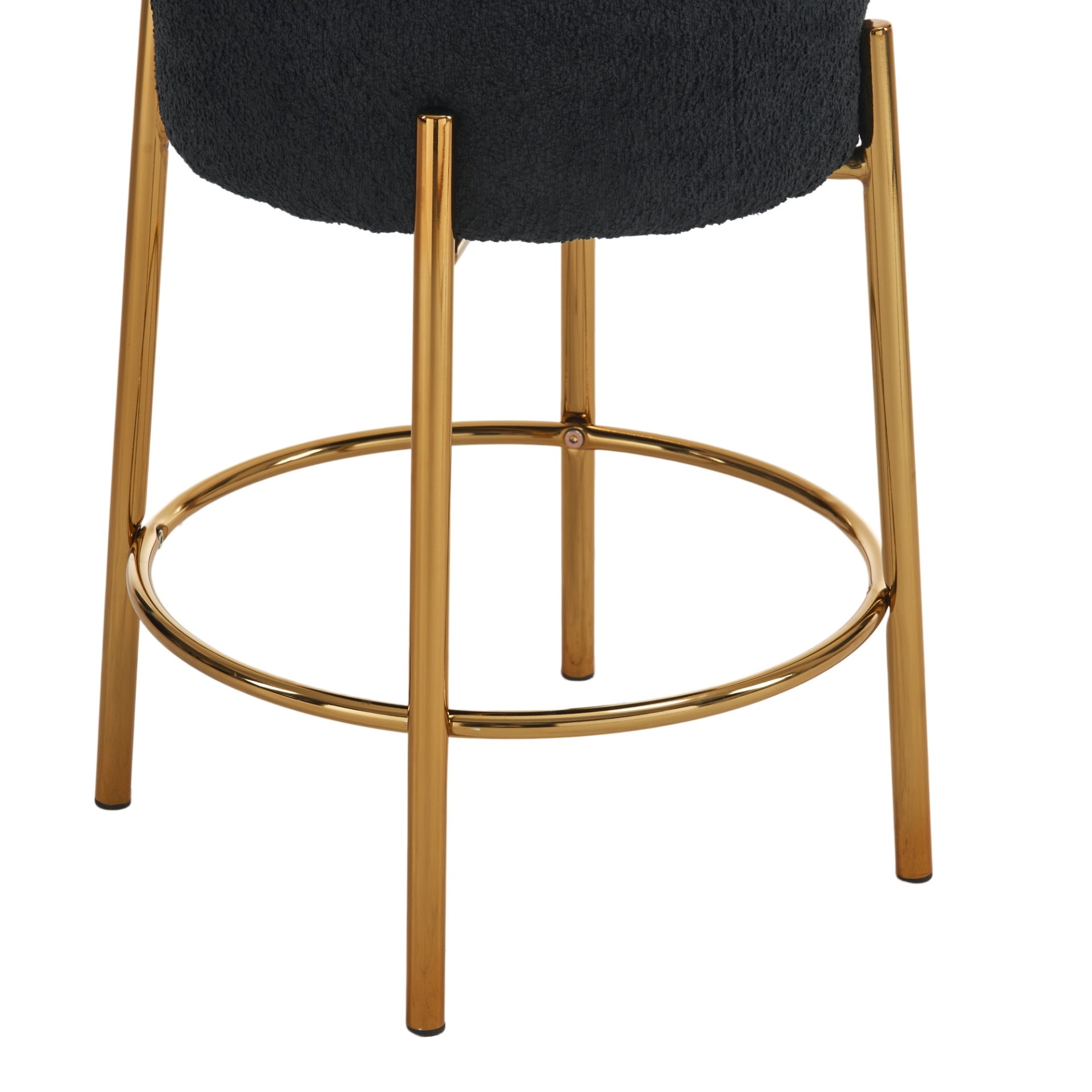 Round Bar Stools (Set of 2), Contemporary Upholstered Dining Stools For Kitchens, Coffee Shops And Bar Stores - Black / Gold - Image 13
