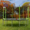 14Ft Trampoline With Basketball Hoop Inflator And Ladder (Inner Safety Enclosure) - Green - Image 10