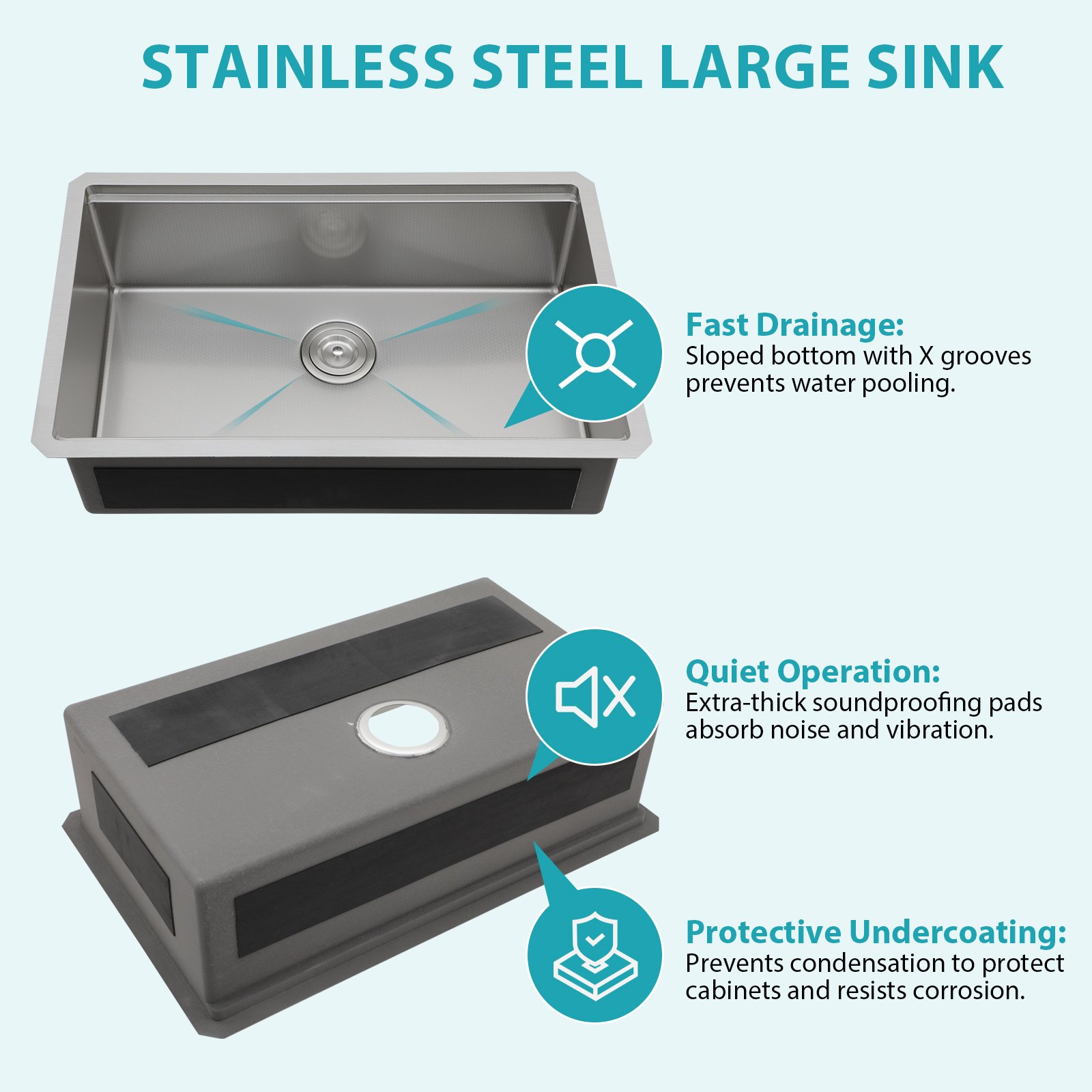 30" Undermount Kitchen Sink Single Bowl 16 Gauge T304 Ledge Workstation With 3Mm Silencer Pad - Brushed Nickel - Image 9