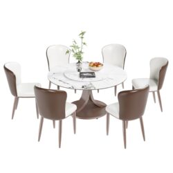 Round Dining Table With 360° Rotating Lazy Susan For Dining Room & Kitchen, 6 Chairs - White