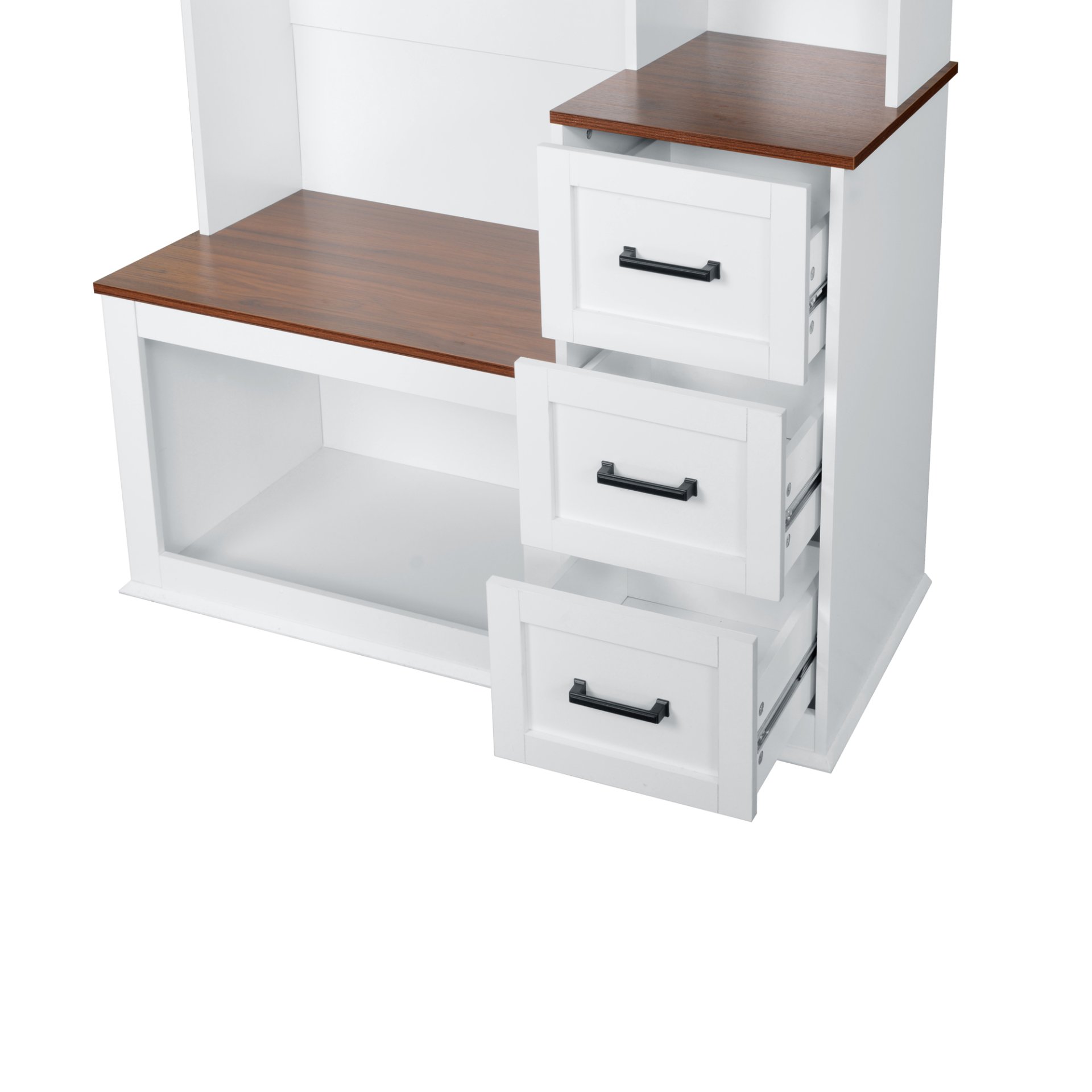 Modern Entryway Bench With Coat Rack, 3 Shelves And Drawers, 3 Sturdy Hooks, Wide Hall Tree With Storage Bench For Hallway - White - Image 11