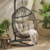 Kylie - Hanging Basket Chair Brown Cozy Rattan Design With Water Resistant Cushions - Khaki / Brown - Image 5