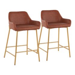 Daniella - Contemporary / Glam Fixed Height Counter Stool (Set of 2) - Gold / Camel