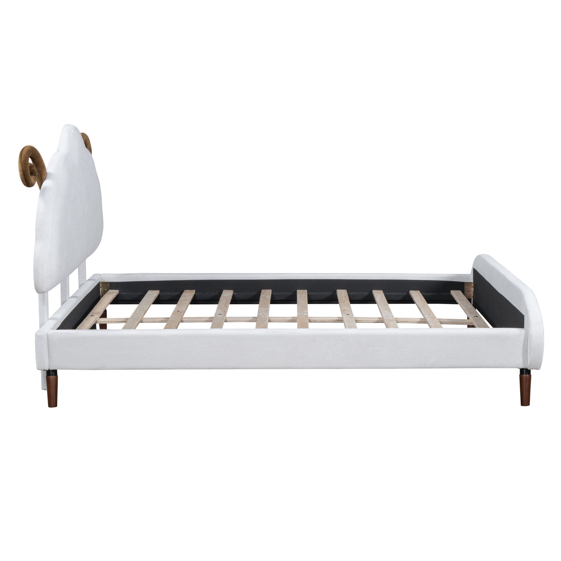 Full Size Upholstered Platform Bed With Sheep Shaped Headboard - White - Image 5