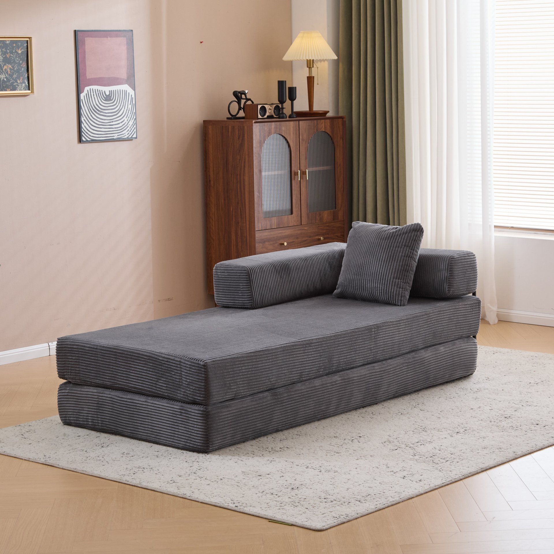 Floor Couch, Compression Sofa, Convertible Floor Sofa Bed With Pillow Back Support Armrest - Dark Gray - Image 10