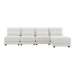 Oversized Deep Seat Sectional Sofa With Reversible Chaise, Loop Yarn Fabric 5 Seat Armless Indoor Furniture, Convertible L-Shaped Couch - Cream