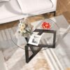 Round Glass Coffee Table Modern Cocktail Table With Tempered Glass Top & Sturdy Wood Base - Black - Image 4