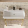 35.4" Ceramic Console Bathroom Sink With Overflow Legs, Modern Vanity Basin - White - Image 3