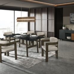 Destin - 8 Pieces Dining Room Set - Ceramic Walnut / Light Gray