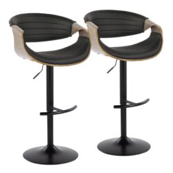 Symphony - Mid-Century Modern Adjustable Barstool With Swivel With Rounded T Footrest (Set of 2) - Black / Light Gray / Black