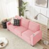 Modern Snowfleece Fabric 3 Seater Sofa With Cup Holders For Living Room Bedroom Office - Pink - Image 5