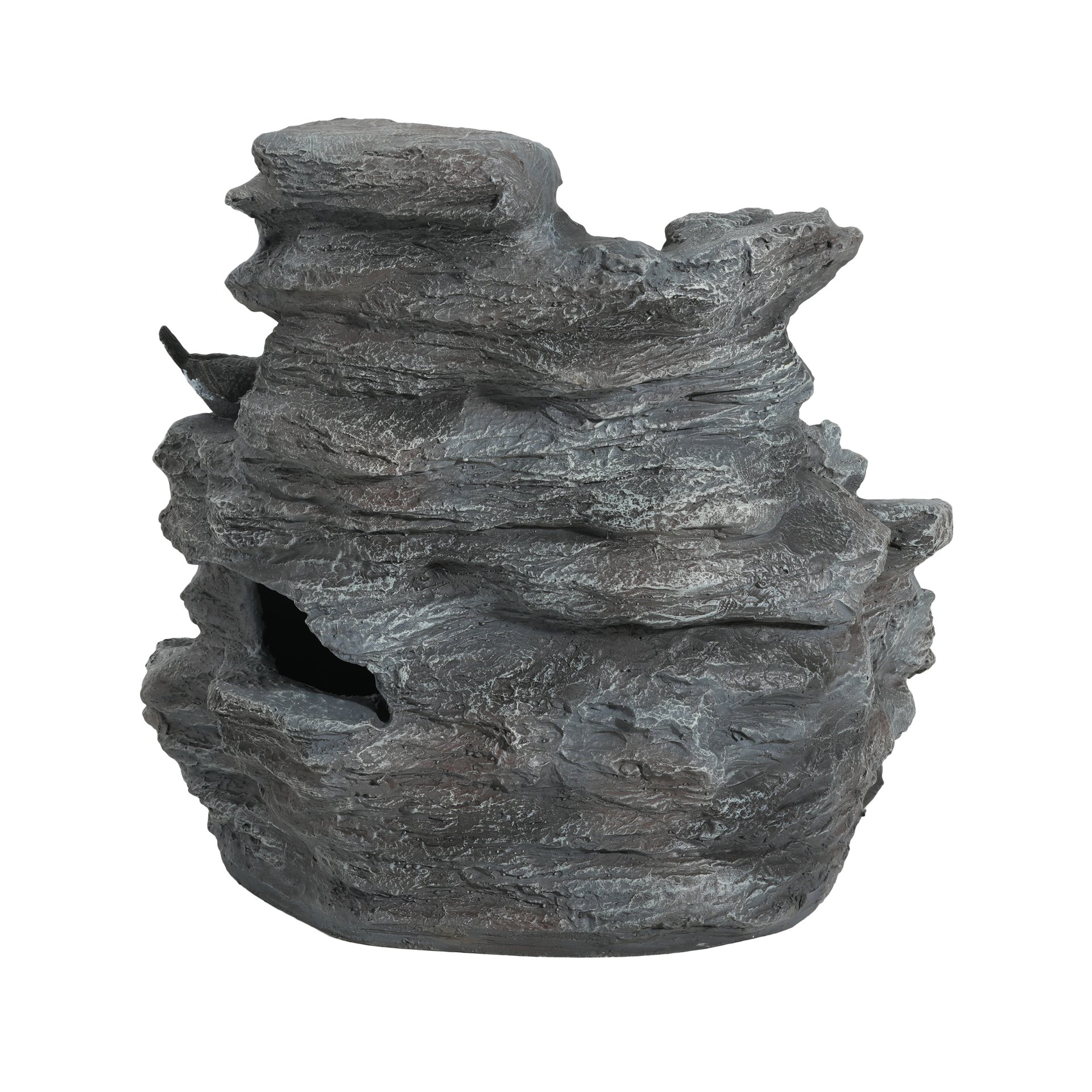 4 Tiered Rock Waterfall Fountain With LED Lights, Outdoor Garden Decor, Weather Resistant - Gray - Image 9