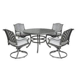 Outdoor 5 Piece Aluminum Dining Set With Cushion, Swivel And Rocking Chairs - Golden Gauze