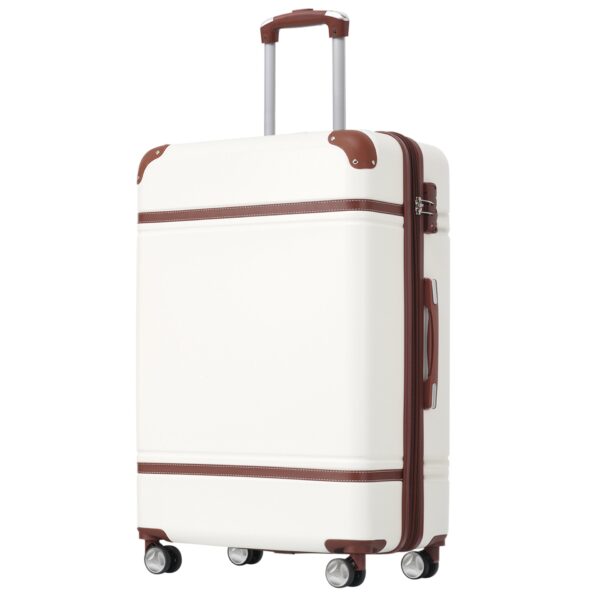 Hardshell Luggage With Tsa Lock, 24" Expandable Lightweight Suitcase With Spinner Wheels, Single Vintage Luggage - White