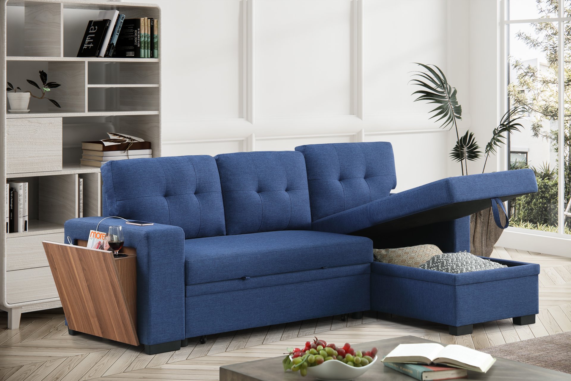 3 Piece Upholstered Sleeper Sofa - Blue - Image 17