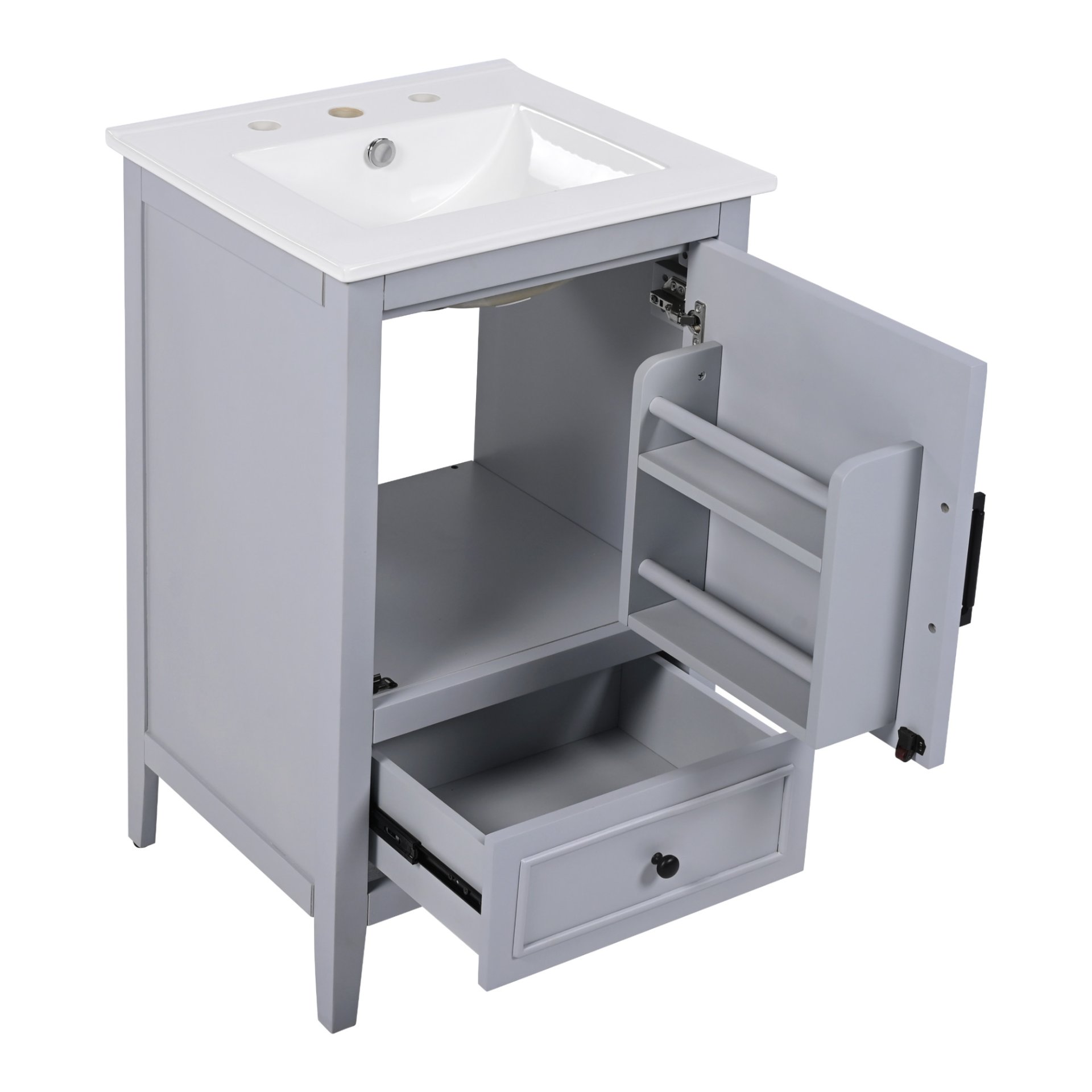20" Bathroom Vanity With Sink, Bathroom Cabinet With A Door, Door Shelf Storage And Adiustable Foot Pads, A Drawer - Gray - Image 13