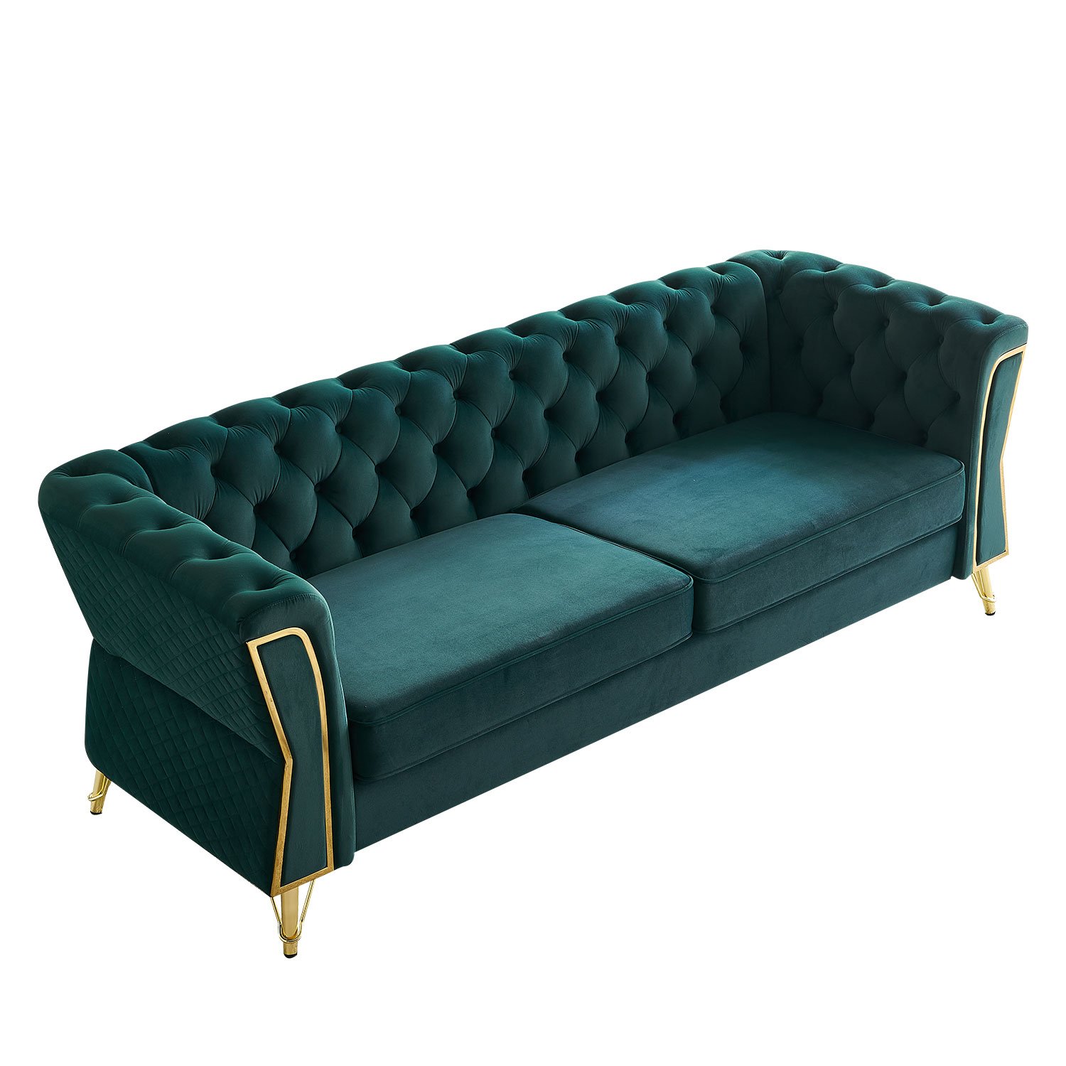 Modern Tufted Velvet Sofa For Living Room - Green - Image 4