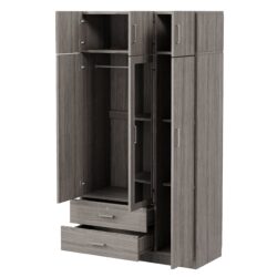 Modern 3 Door Mirror Wardrobe With 2 Drawers And Top Cabinet - Gray