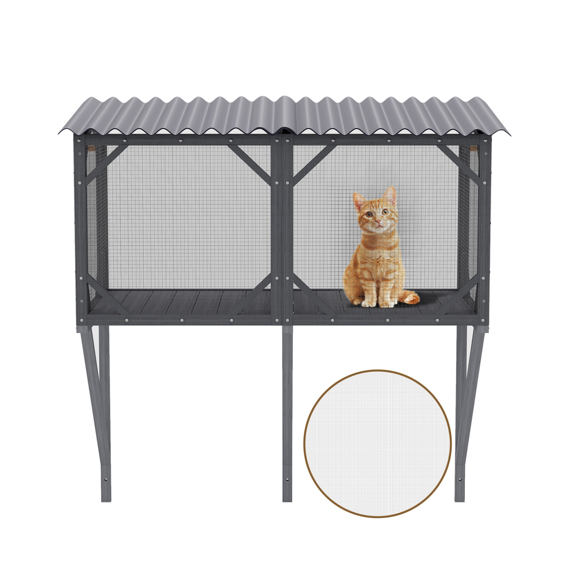 Premium Cat Window Box With Bug Proof Net For Large Indoor Cats Spruce Wood & Polyester - Antique Gray - Image 6