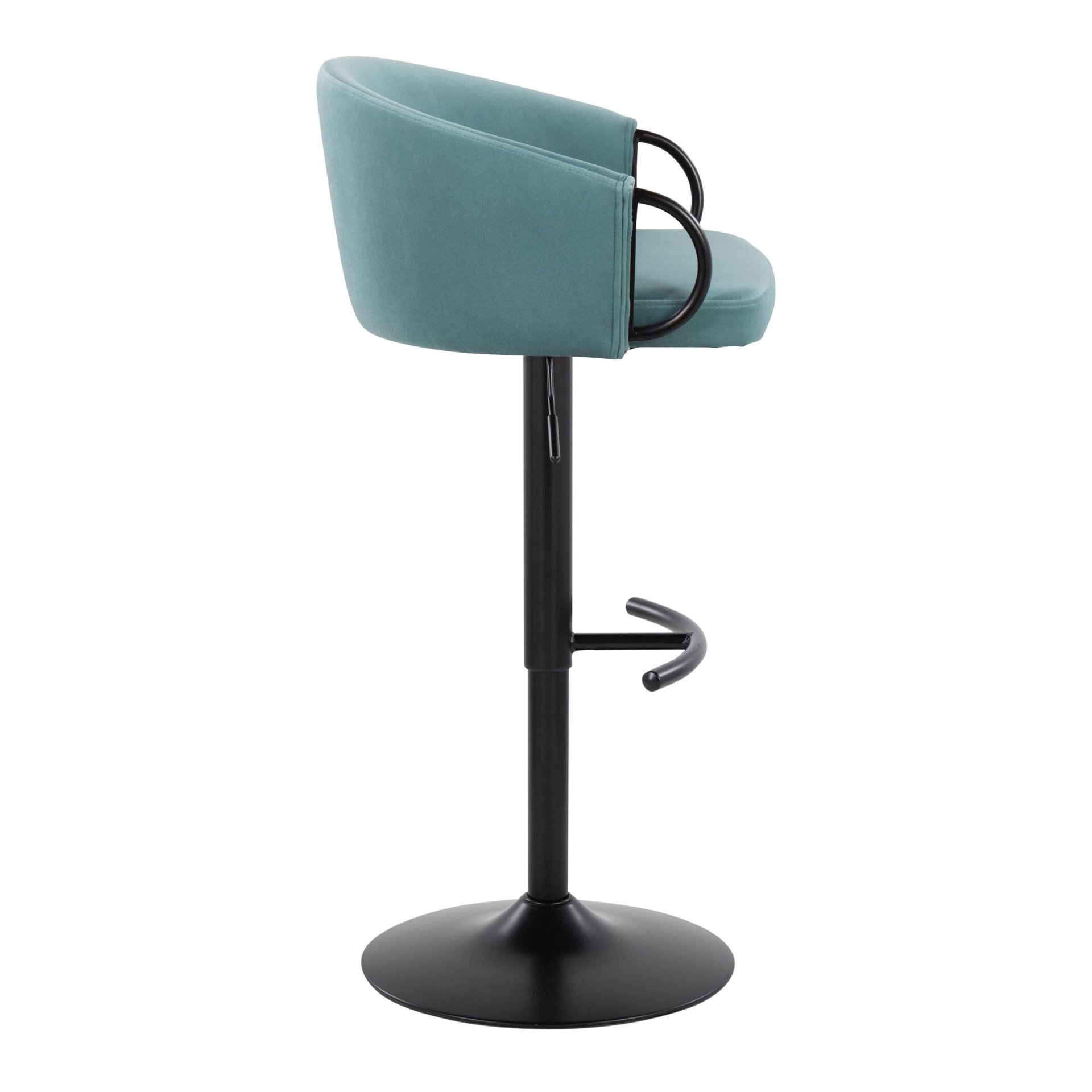Claire - Contemporary Adjustable Barstool With Swivel With Rounded T Footrest (Set of 2) - Black / Light Blue - Image 3