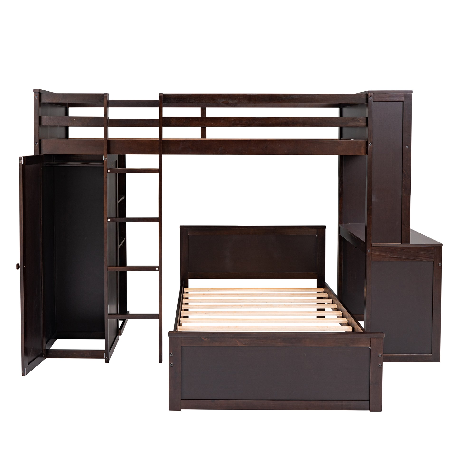 Twin Size Loft Bed With A Stand Alone Bed, Shelves, Desk, And Wardrobe - Espresso - Image 13