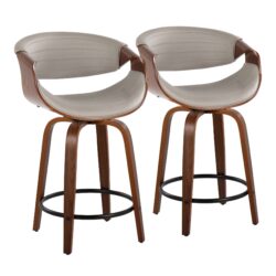 Symphony - Mid-Century Modern Fixed Height Counter Stool With Swivel With Round Footrest (Set of 2) - Walnut / Pewter Gray