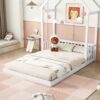 Full Roof-Framed Headboard Floor Bed With Headboard Guardrails - Without Slats White - Image 4
