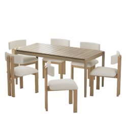 Mid Century Modern 7 Piece Dining Set With Upholstered Armless Chairs And Wood Dining Table - Beige / Natural / Brown