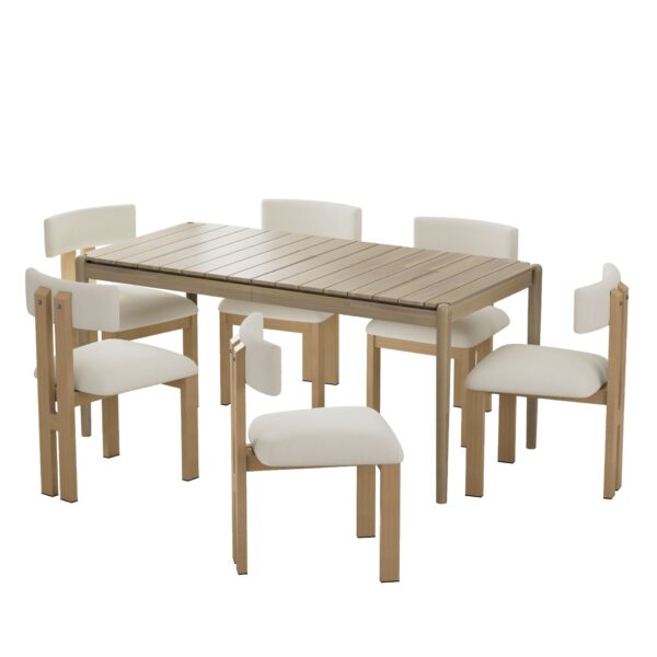 Mid Century Modern 7 Piece Dining Set With Upholstered Armless Chairs And Wood Dining Table - Beige / Natural / Brown