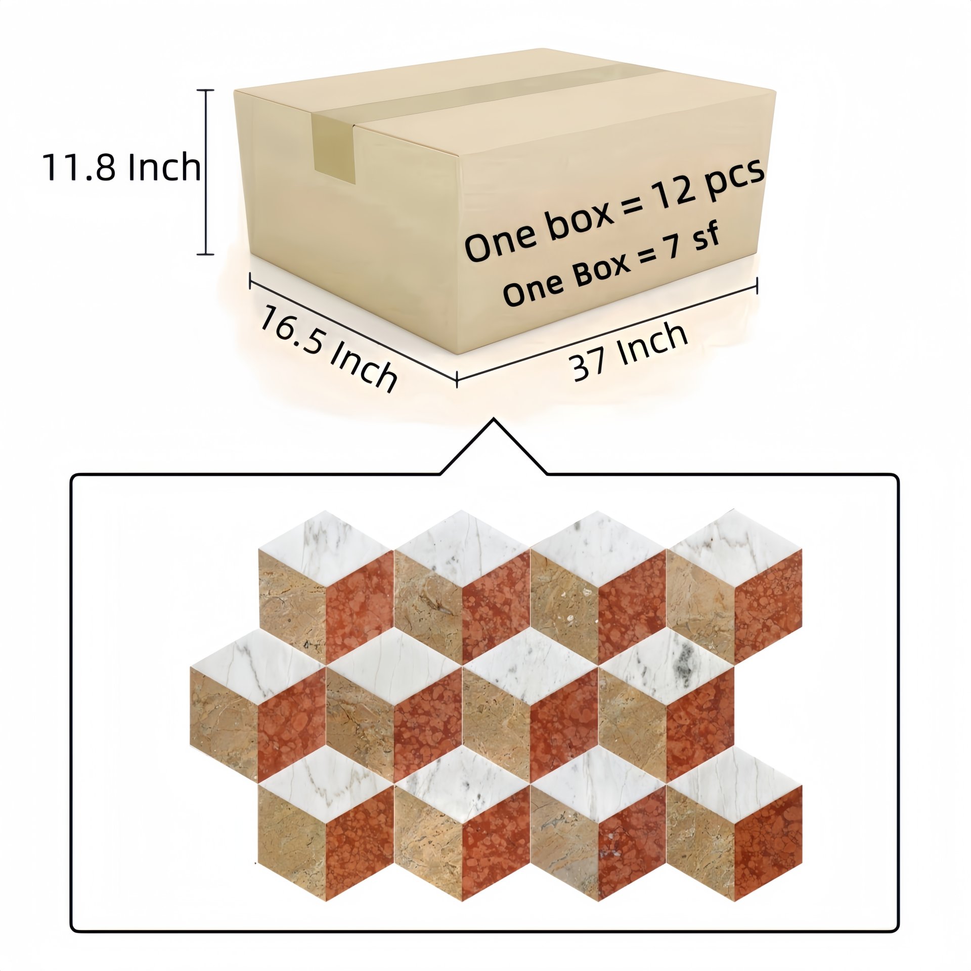 Hexagon Water Jet Marble Tiles For Floor And Wall Polished Stone - Red / White / Gold - Image 4