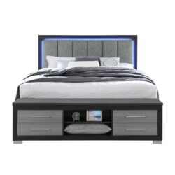 Emilia - King Bed With Bookcase Headboard And Storage - Black / Gray