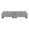 Upholstered Sofa With Console, 2 Cupholders And 2 USB Ports Wired Or Wirelessly Charged, Modern Linen Fabric Couches With 4 Pillows (4 Seat) - Light Gray - Image 4