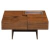 Mid Century Modern Coffee Table, Unique Square Wooden Coffee Table With 3 Drawers, Tempered Glass And Solid Wood Legs For Living Room - Brown - Image 10