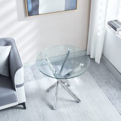 Modern Round Tempered Glass End Table With Chrome Legs - Silver