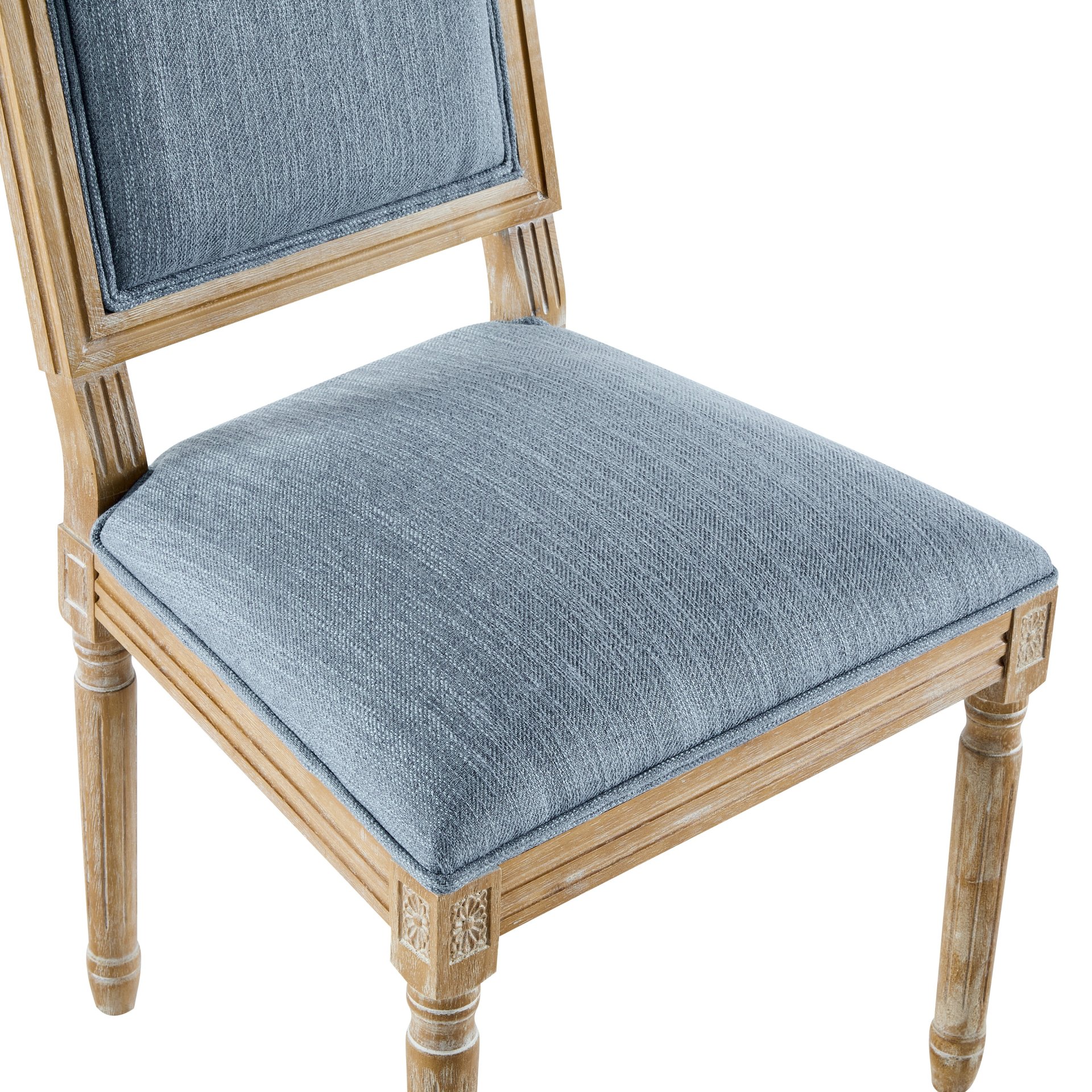 Vintage Inspired French Country Dining Chairs (Set of 4) With Cane Backrest & Upholstered Seats - Slate Blue - Image 8