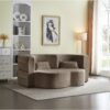Floor Sofa With 2 Pillows, Convertible Plush Corduroy Foam Filled Sleeper Sofa Bed - Coffee - Image 4