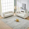 3 And 3 Seater Deep Seat Sofa With Button Nailhead And Square Arm Design - Beige - Image 4