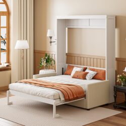 Full Size Murphy Wall Bed With Cushion - White
