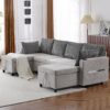 Sectional Sofa Pull Out Sofa Bed Versatile Sofa Sleeper With Large Storage Space, Two USB Ports And Two Cup Holders For Living Room - Gray - Image 15