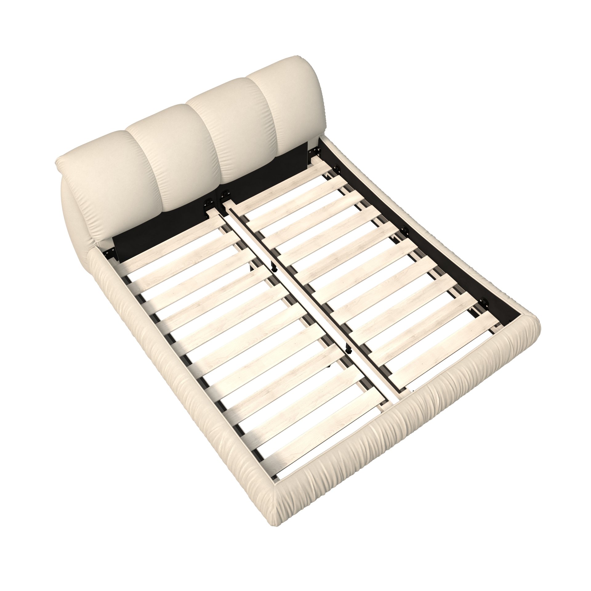 Queen Size Luxury Upholstered Platform Bed With Oversized Padded Backrest And Solid Wood Frame, Suitable For Multiple Heights Of Mattresses - Beige - Image 13