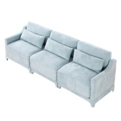 Elegant 3 Seater Sofa With Lumbar Pillow Chenille Upholstery Ergonomic Design Wooden Base - Sky Blue
