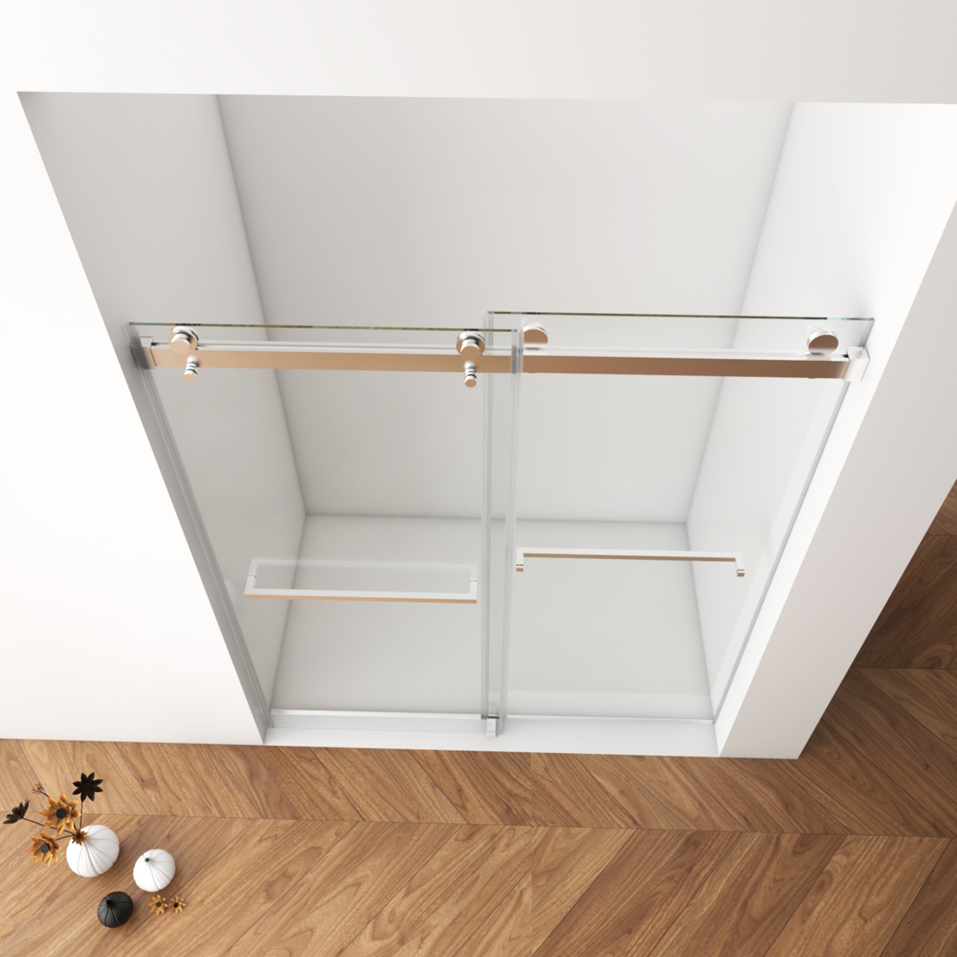Frameless Shower Door, Double Sliding Shower Door, Clear Tempered Glass Shower Enclosure With Square Rail, Double Side Easy Clean Coat, Finished With Buffer - Brushed Nickel - Image 8