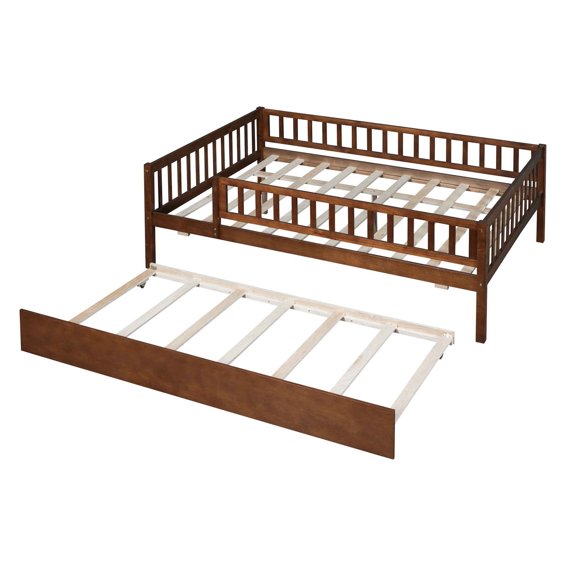Full Size Daybed With Trundle And Fence Guardrails - Walnut - Image 13