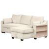 Pull Out Sleeper Sofa L-Shaped Couch Convertible Sofa Bed With Storage Chaise, Storage Racks And USB Ports - Beige - Image 18